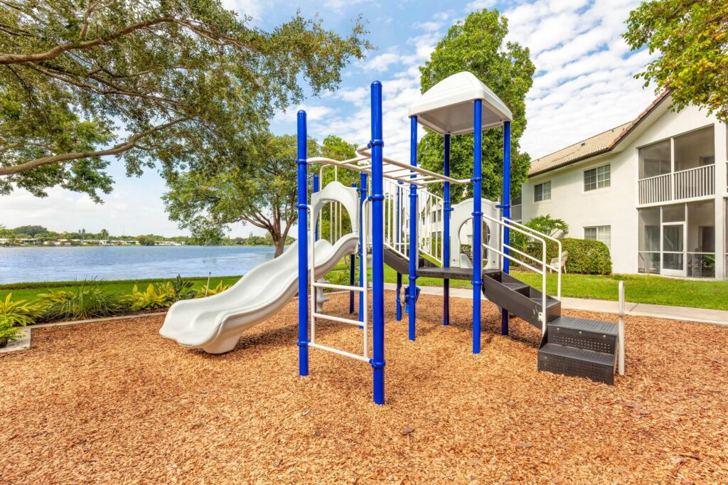 Kids playground with slides and monkey bars